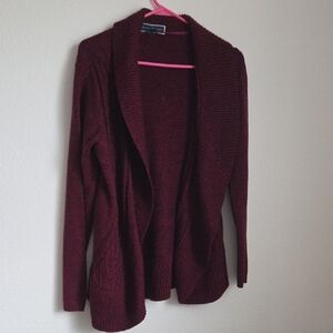 Karen Scott Women's Burgundy Open Front Shawl Collar Cardigan
